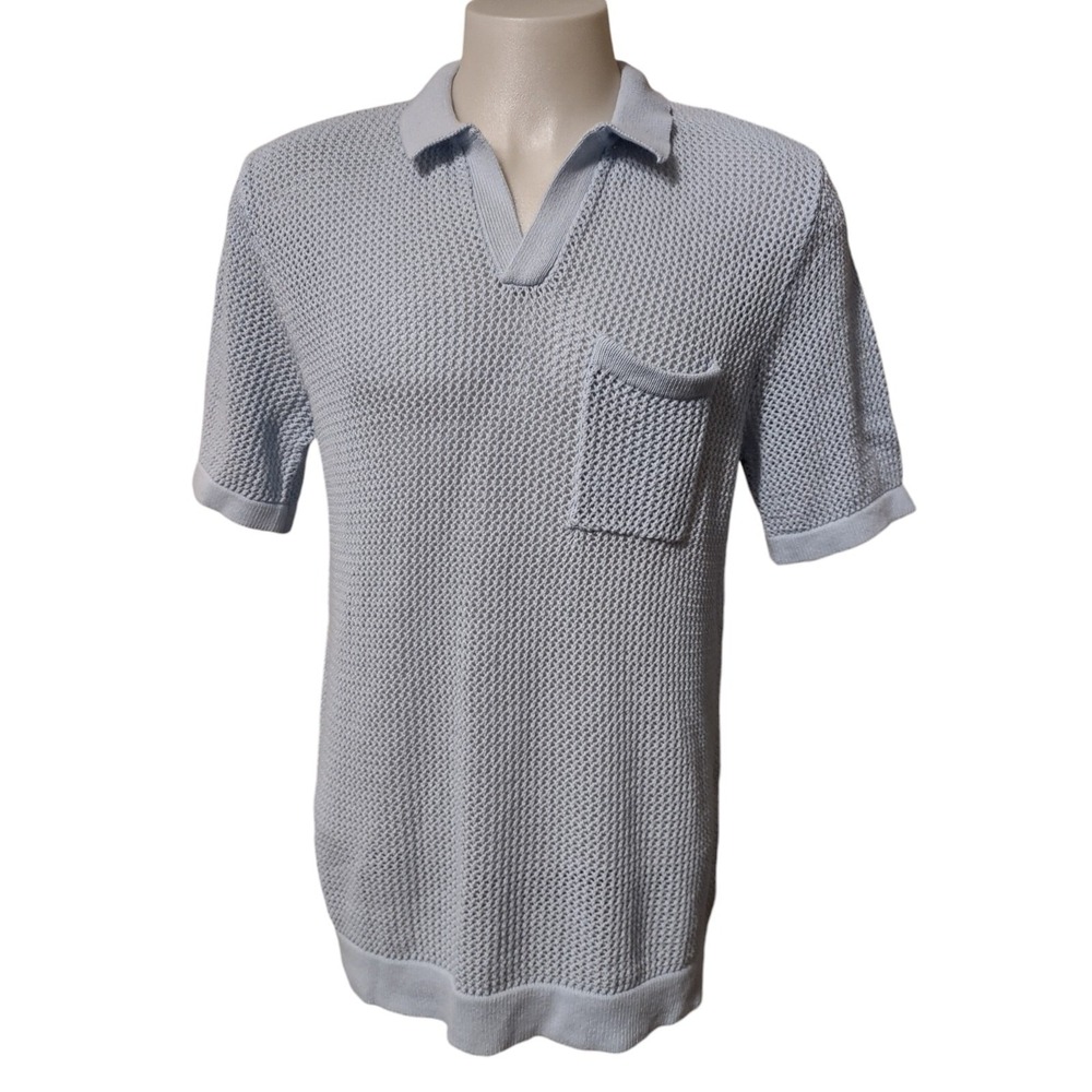 Art Of Rhetoric Sweater Men's Size L Crochet Knit Light Blue Polo Shirt Collared